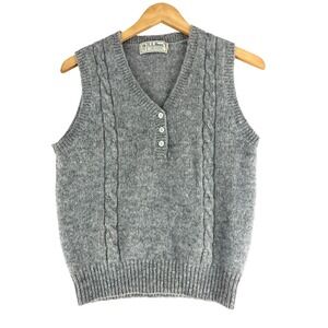 LL Bean Vintage Shetland Wool Sweater Vest Gray Cable Knit Minimalist Preppy XS